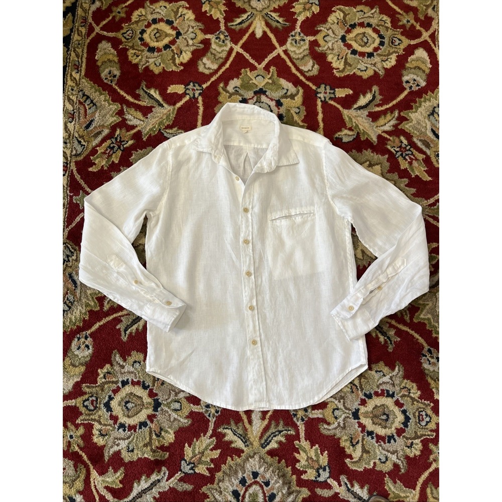 SCOUT Mens XS White 100% Linen Italian Luxury  Lightweight Button Down Shirt